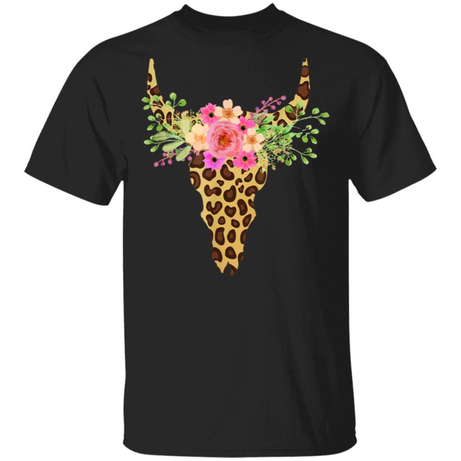 Cow Leopard Bull Flower Skull TShirt