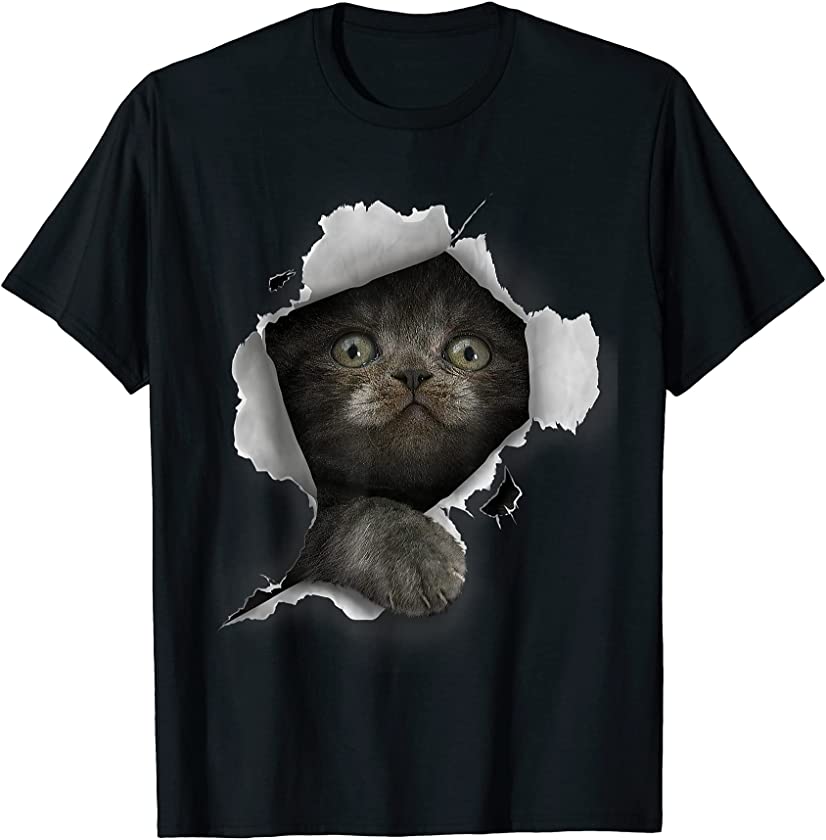 Cat Shirt, Gray Cat Tshirt, Cat Torn Cloth Shirt, Kitten T-Shirt