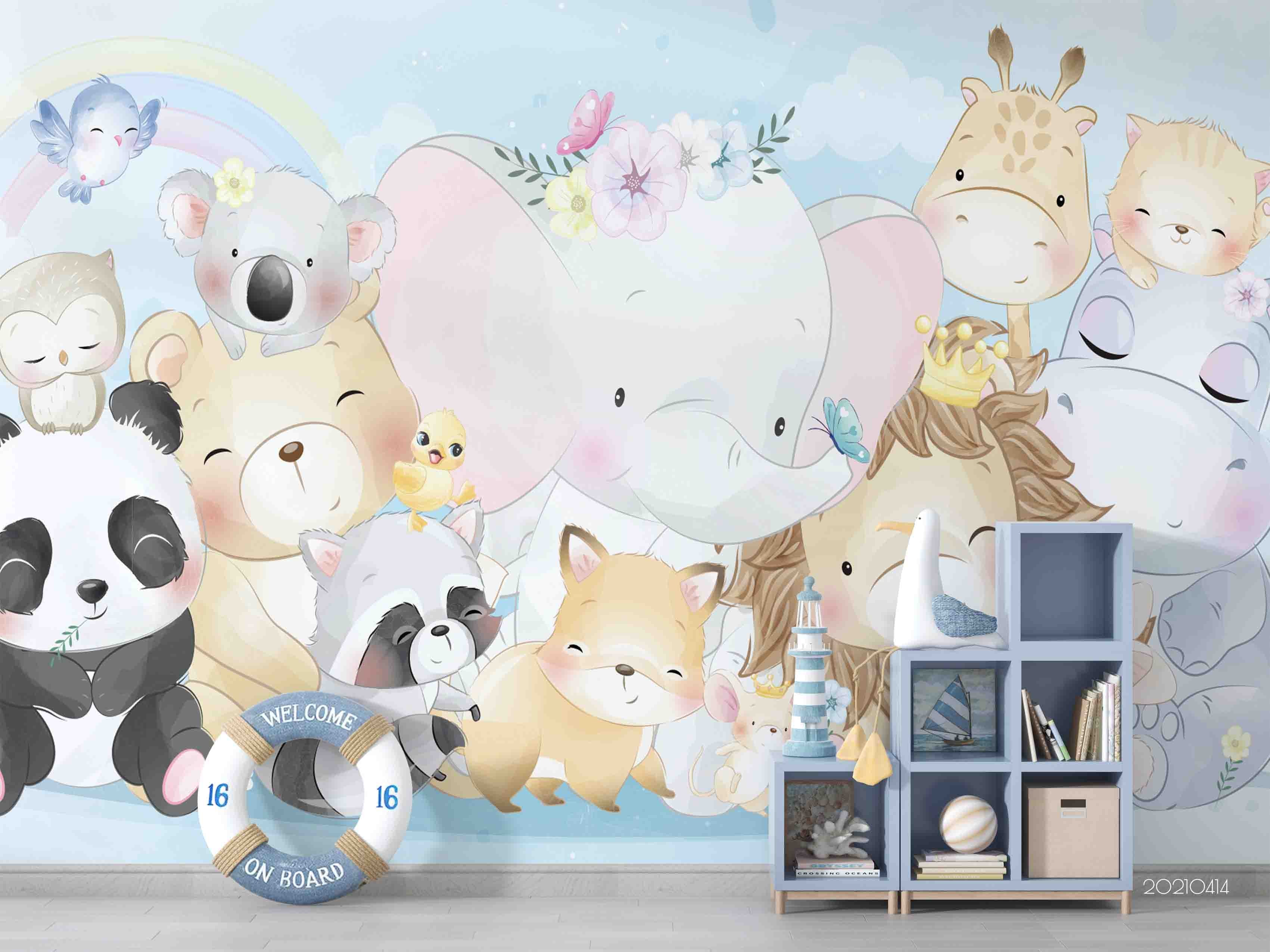 3D Cartoon Cute Animal Elephant Wall Mural Wallpaper Lqh 164