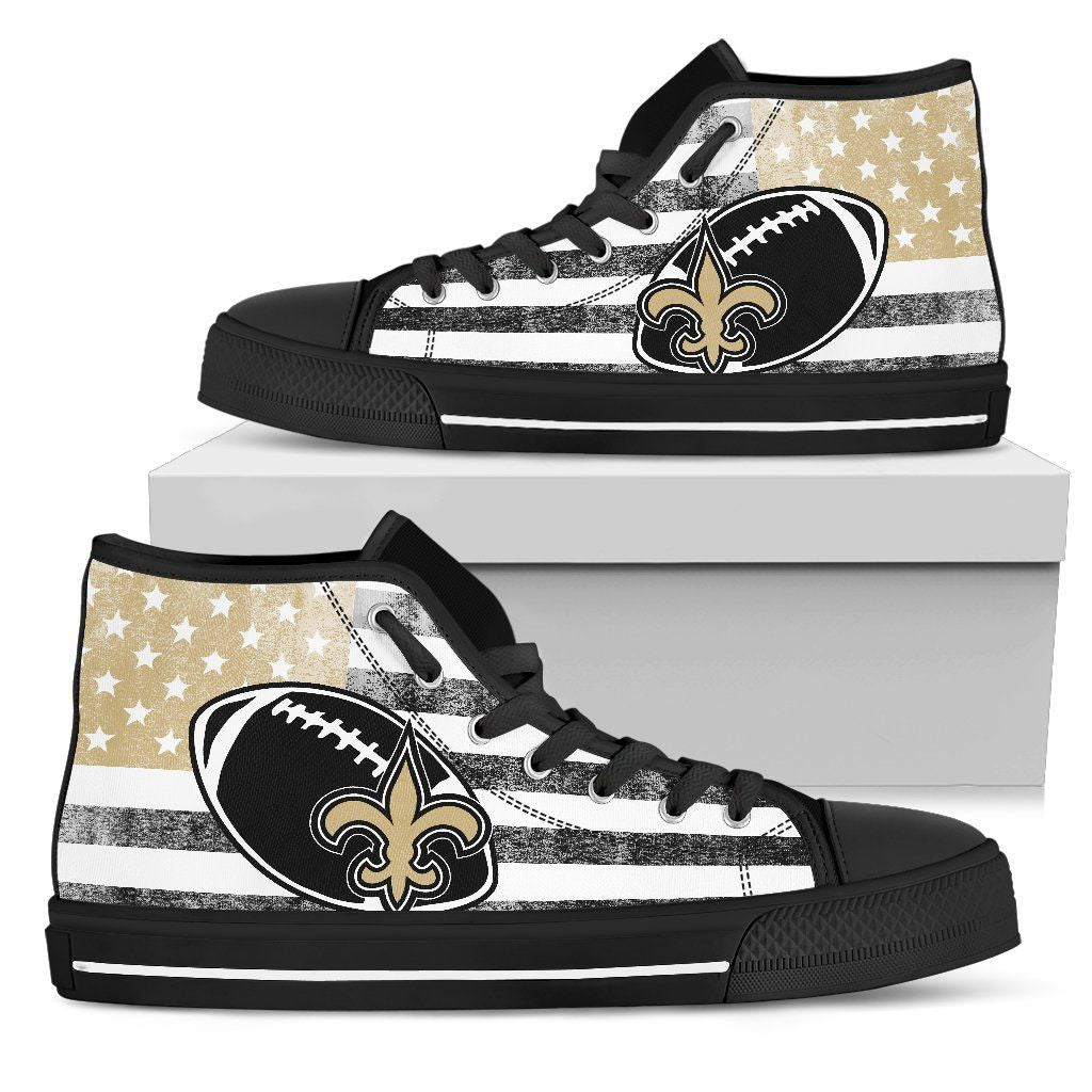 American Flag Vintage Football New Orleans Saints High Top Shoes