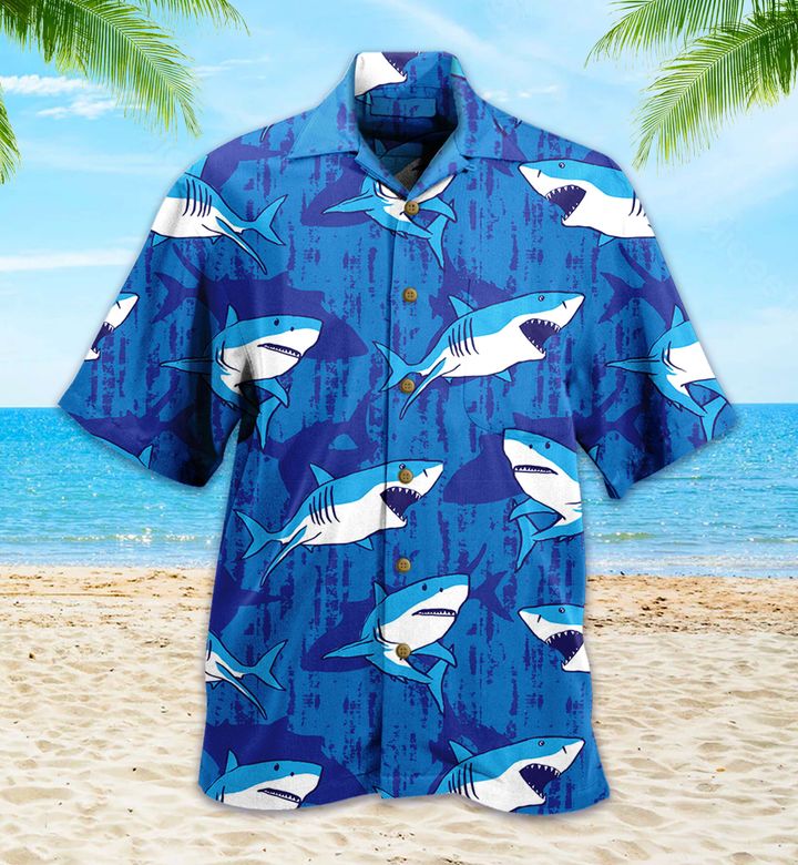 Shark Pattern Blue Hawaii Shirt Ha38904