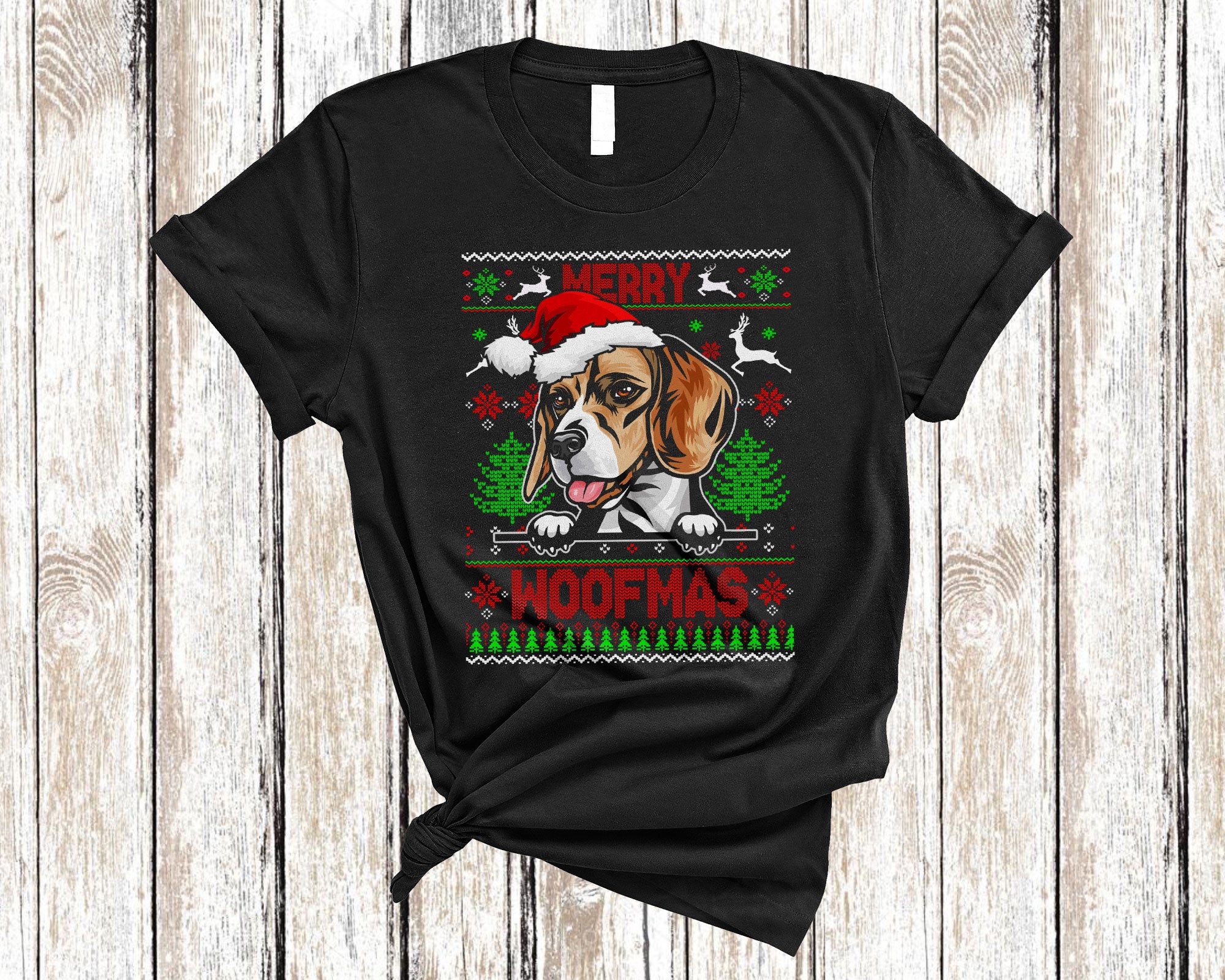 Christmas Dog Shirt Merry Woofmas Funny Ugly Christmas Santa Beagle Dog Sweater Gifts T-Shirt