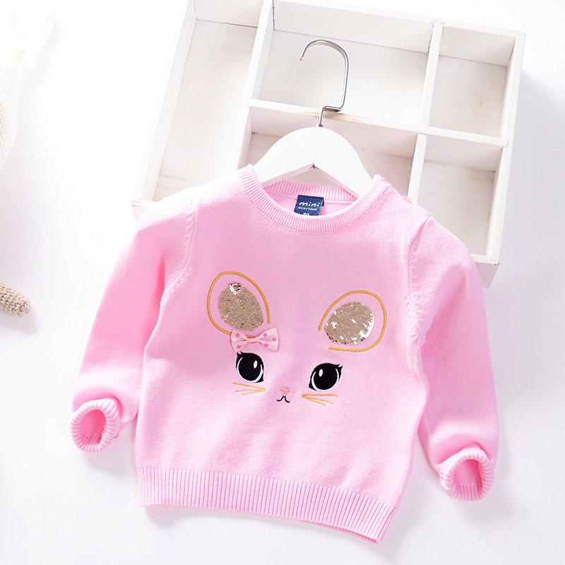 2022 Autumn Winter Children’s Clothing Kids Sweater Girls Sequined Sweater Baby Pullover Fashion Cartoon Sequin Toddler Clothes alx