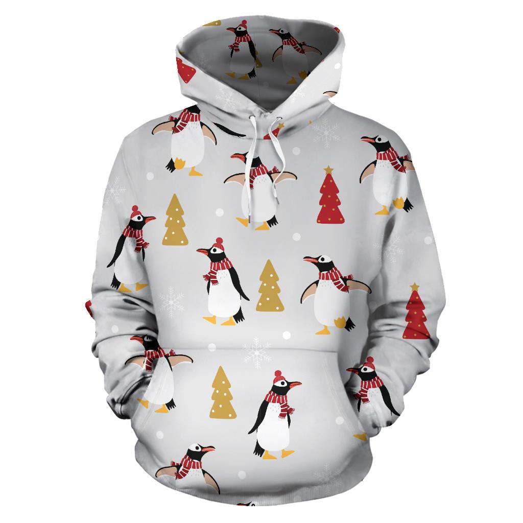 Penguin Christmas Tree Pattern Men Women Pullover Hoodie