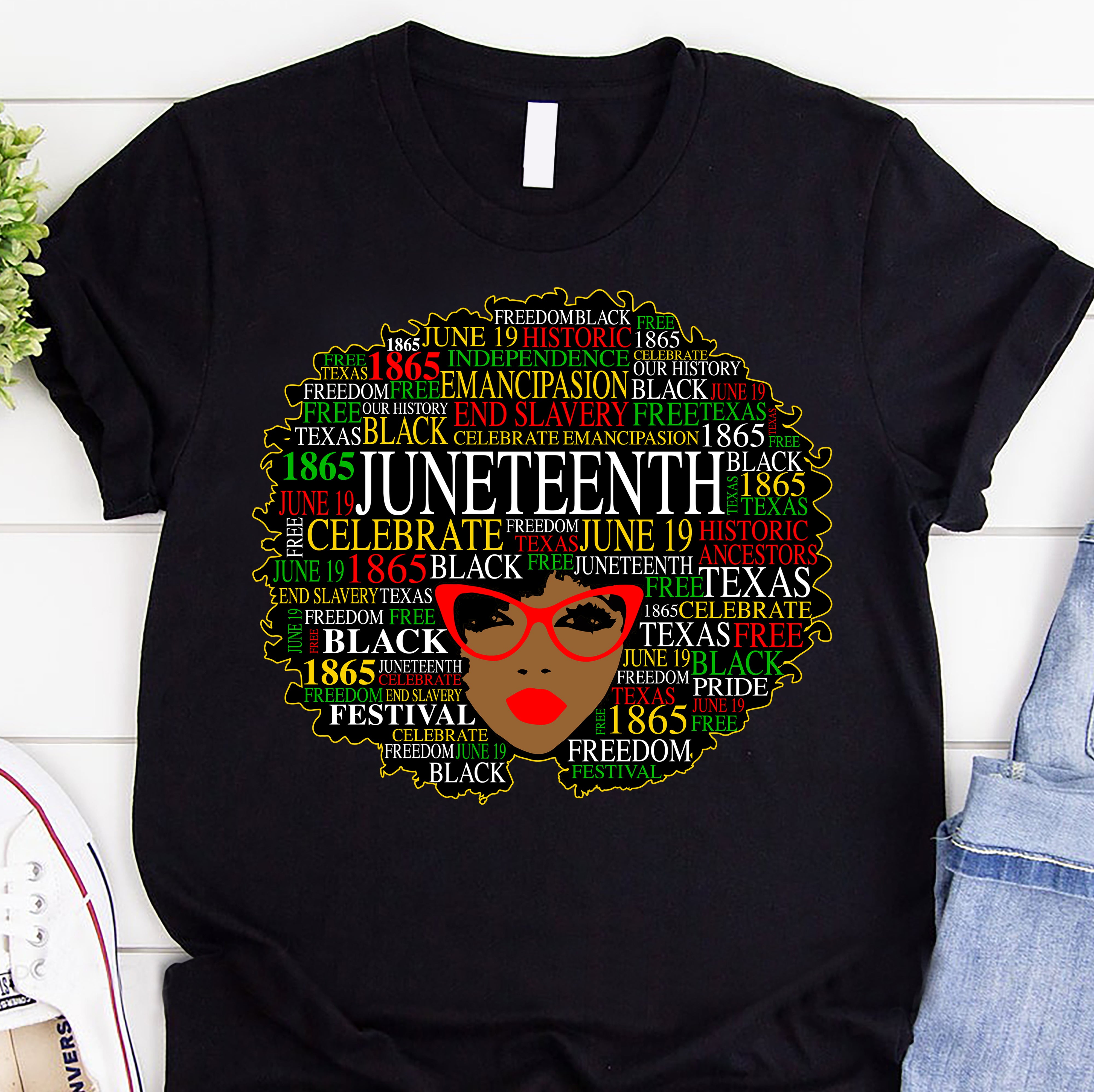 Juneteenth Melanin Black Women Natural Hair Afro Word Art Personalizable – Standard T-Shirt