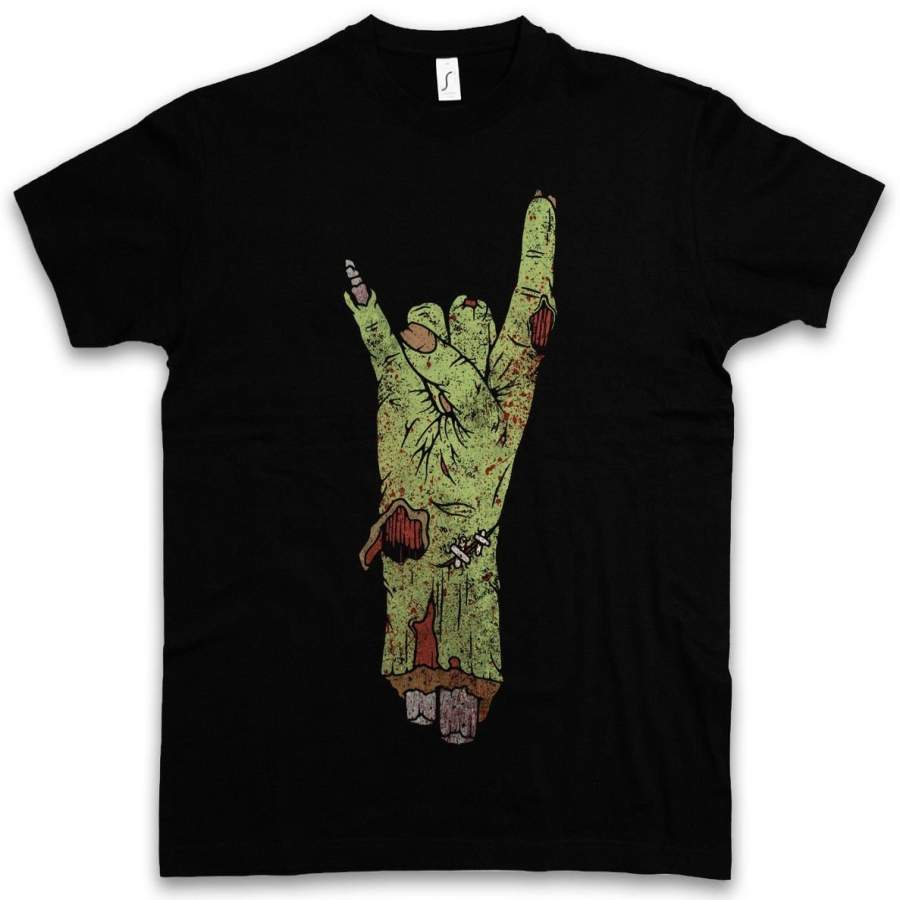 Zombie Metal Fist Men Funny T Shirt Hard Rock Sign Hand Zombie Fun Wacken Devil Horns