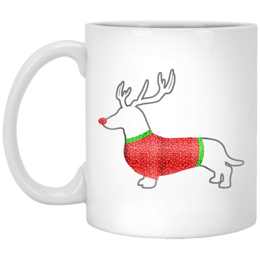 Ugly Christmas Sweater Wearing Dachshund 11 oz 15 oz Mug White