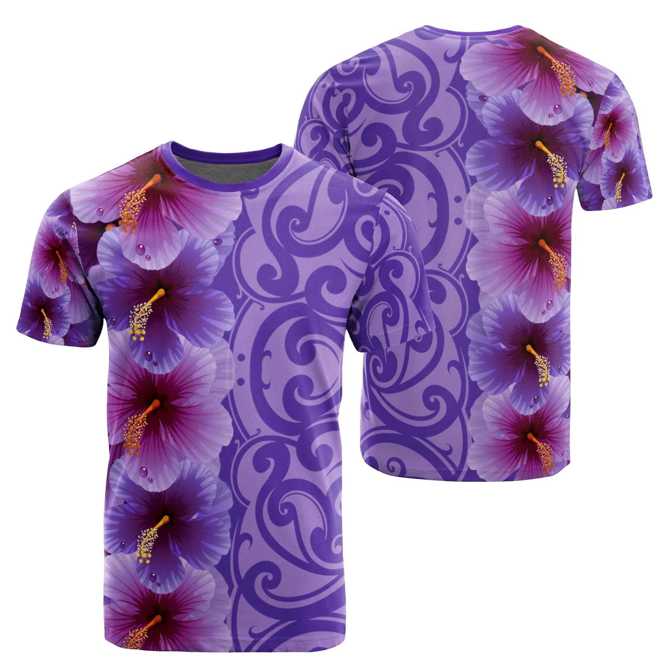 Hawaii Hibiscus Flower Polynesian T-Shirt Curtis Style Purple