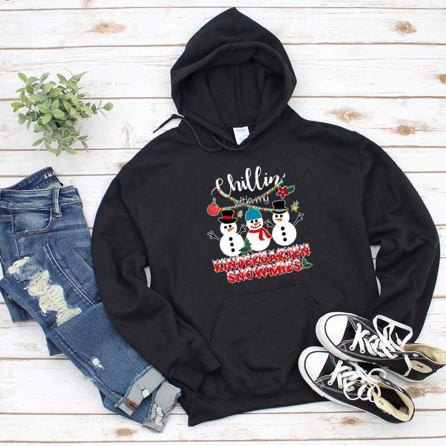 Snowmans christmas chillin’ with my kindergarten snowmies christmas light ornament merry christmas black hoodie for men and women S-5XL
