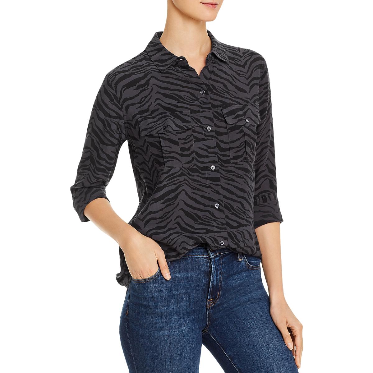 Womens Animal Print Long Sleeves Button-Down Top