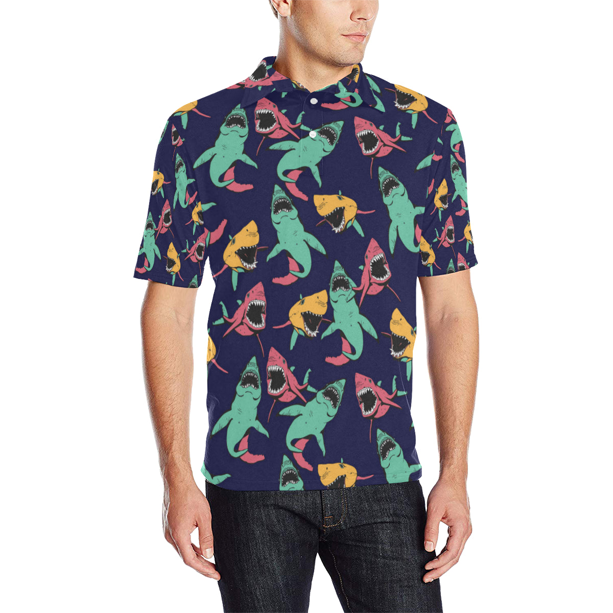 Shark Bite Pattern Men Polo Shirt