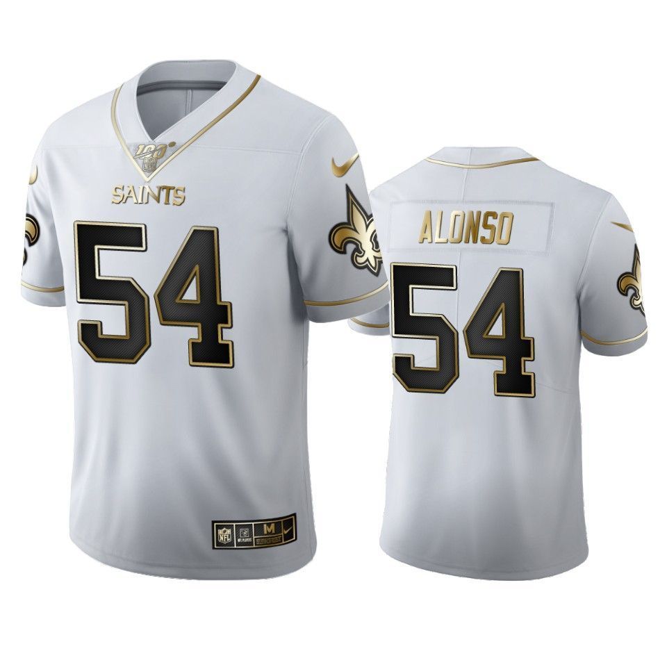 New Orleans Saints Kiko Alonso White 100Th Season Golden Edition Mens Jersey