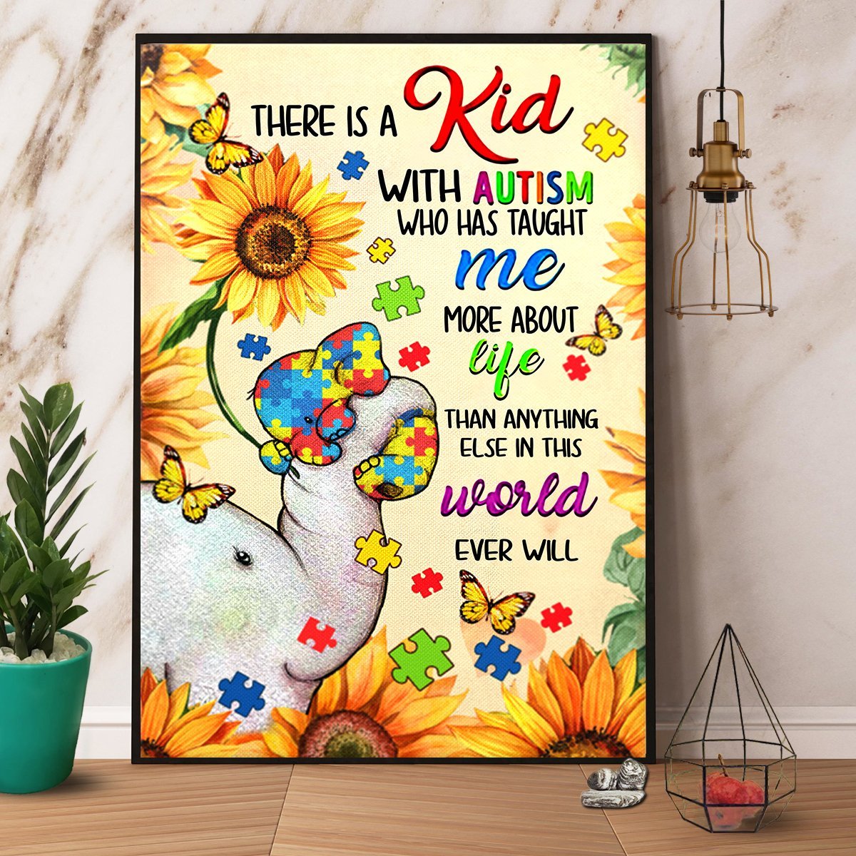 Autism Elephant There Is A Kid With Autism Awareness Paper Poster No Frame Matte Canvas Wall Decor