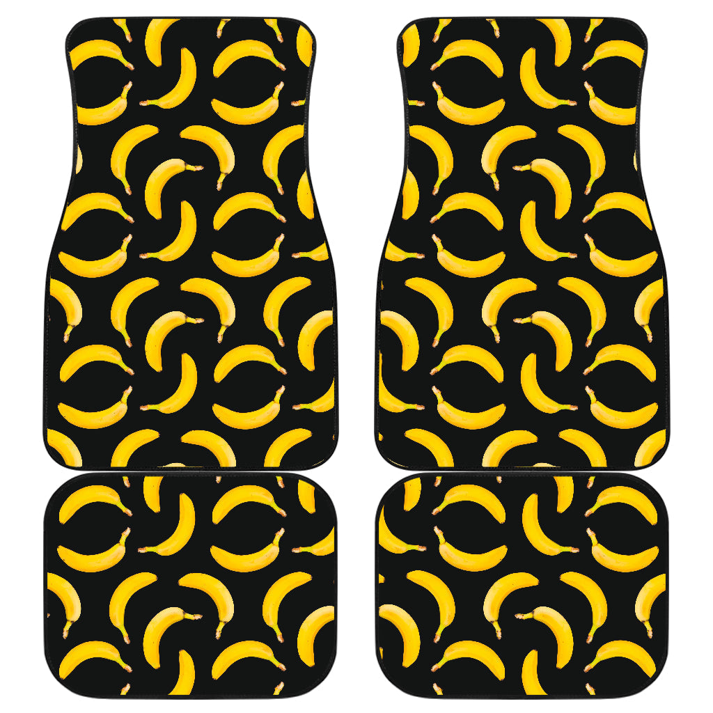 Black Banana Pattern Print Front And Back Car Floor Mats, Front Car Mat