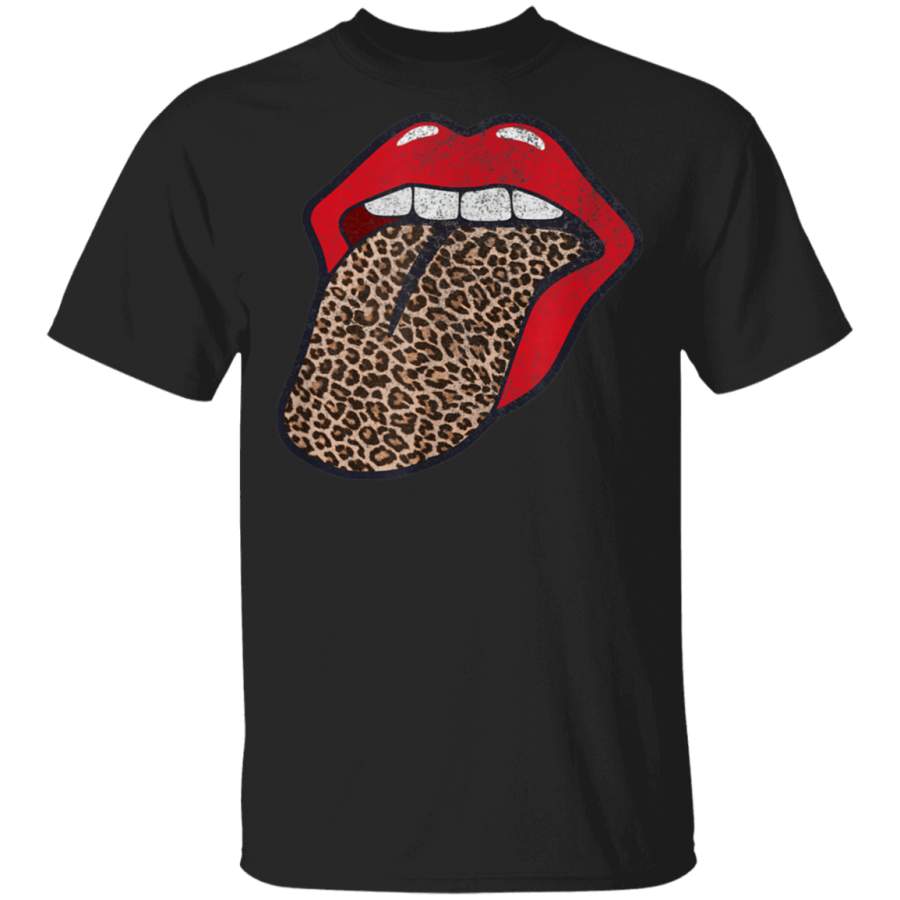 Cute Cheetah Print Trendy Distressed Red Lips Leopard Tongue G500 Gildan 5.3 oz. T-Shirt