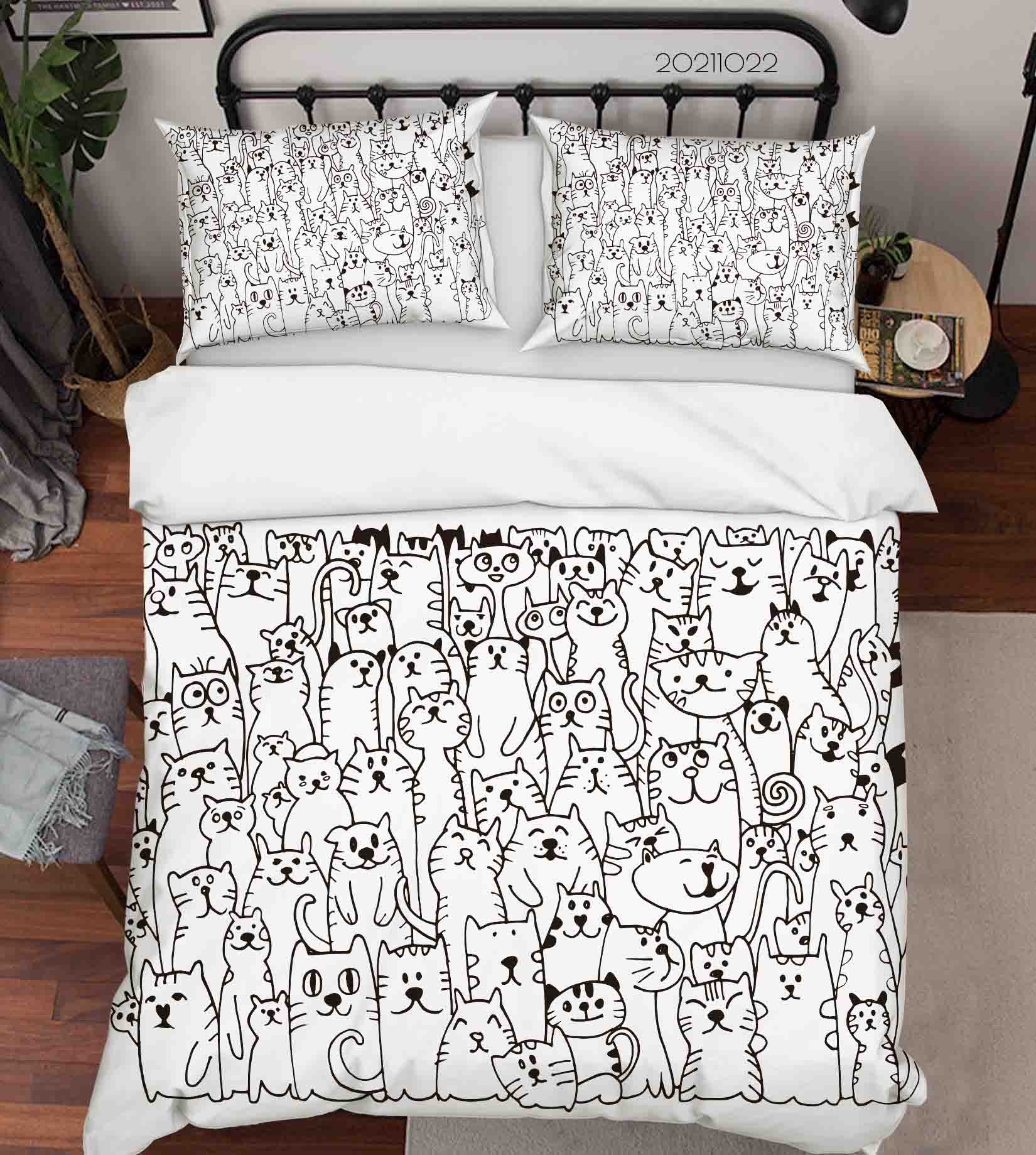 3D Cartoon Animal Cat Graffiti Quilt Cover Set Bedding Set Duvet Cover Pillowcases 30