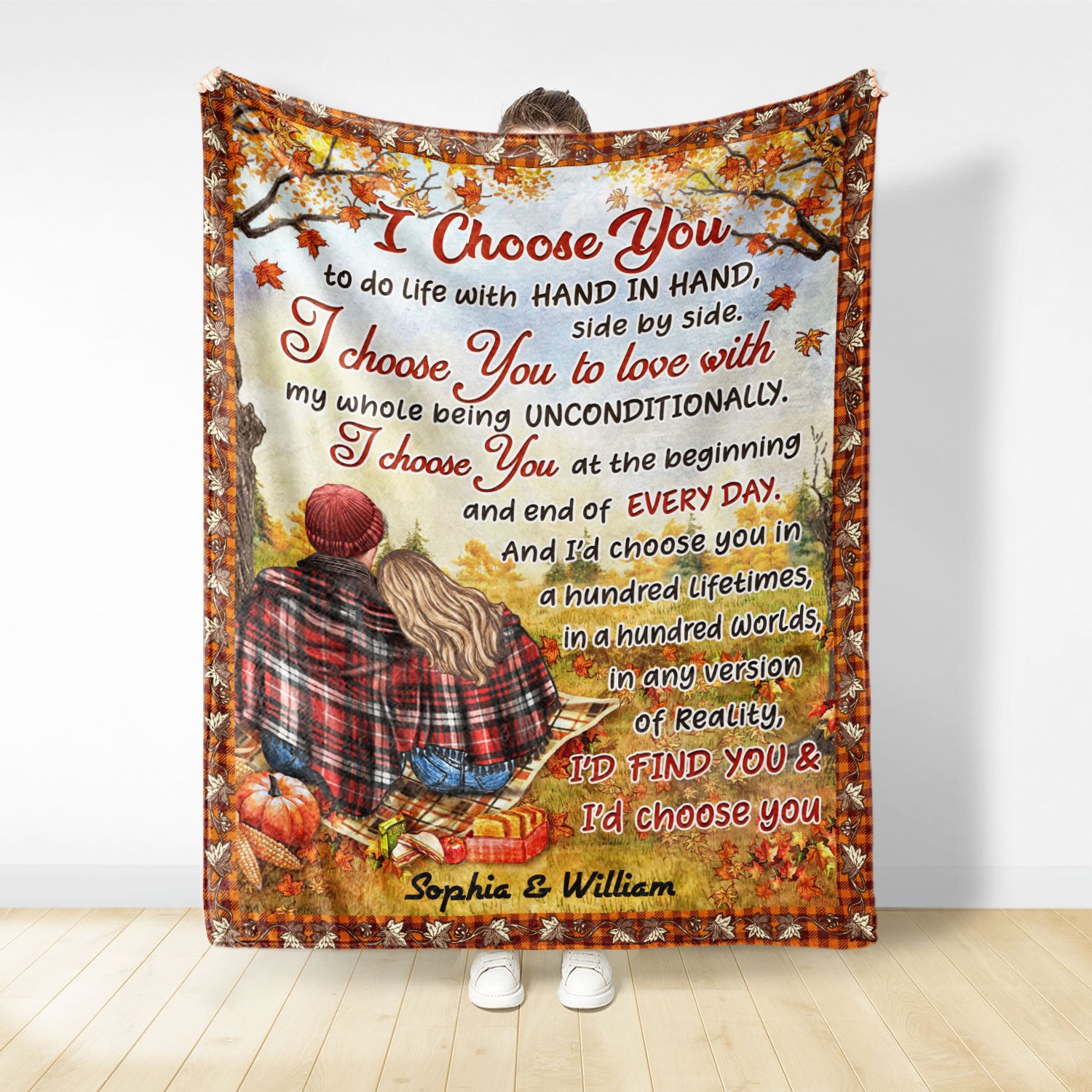 Autumn Flannel Couple I Choose You – Personalized Custom Blanket