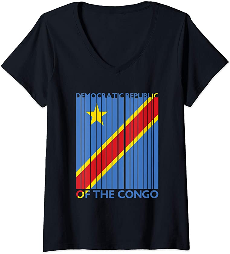 Womens Congolese Gift Vintage Democratic Republic Of The Congo Flag V-Neck T-Shirt