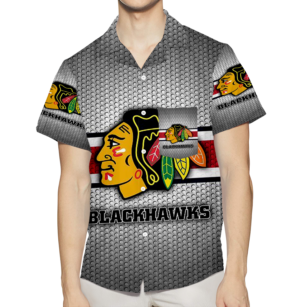 Chicago Blackhawks Symbol Metal 3D All Over Print Summer Beach Hawaiian Shirt With Pocket