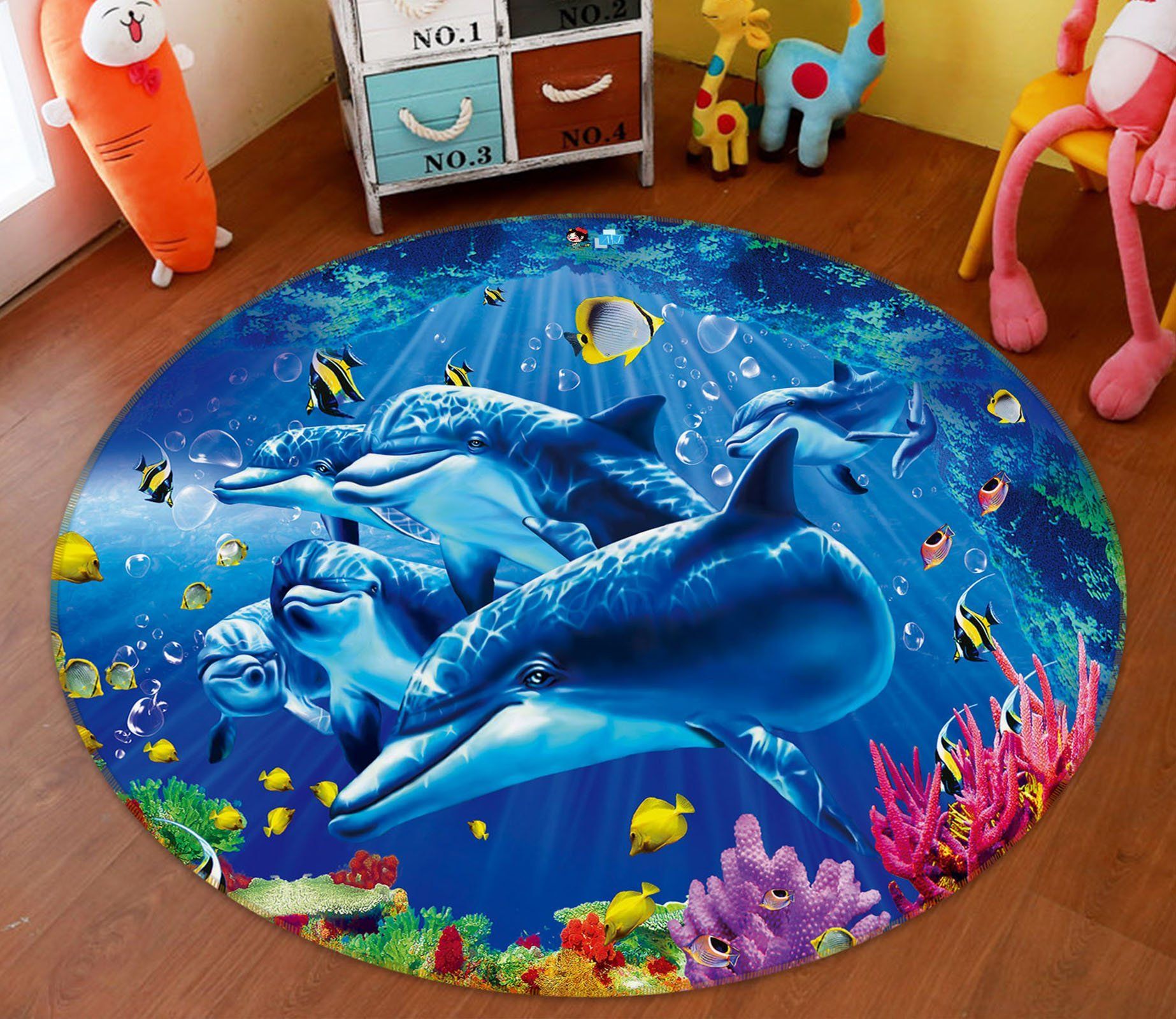 3D Underwater Dolphin 74027 Round Rug – Round Carpet Home Decor