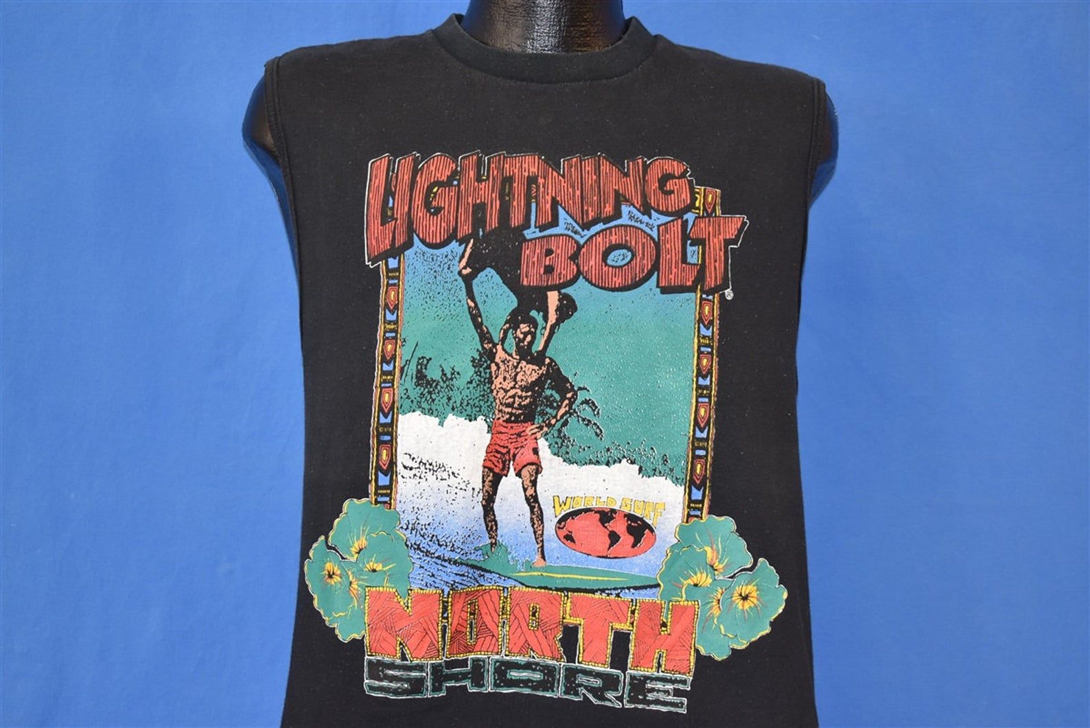 90S Lightning Bolt World Surf Sleeveless T-Shirt