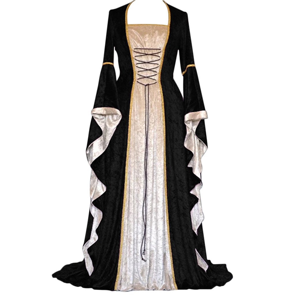 Women Medieval Ladies Retro Party Dress Halloween Costume Cosplay Court Noble Robe Ancient Bell Sleeve Princess Costume Vestidos alx