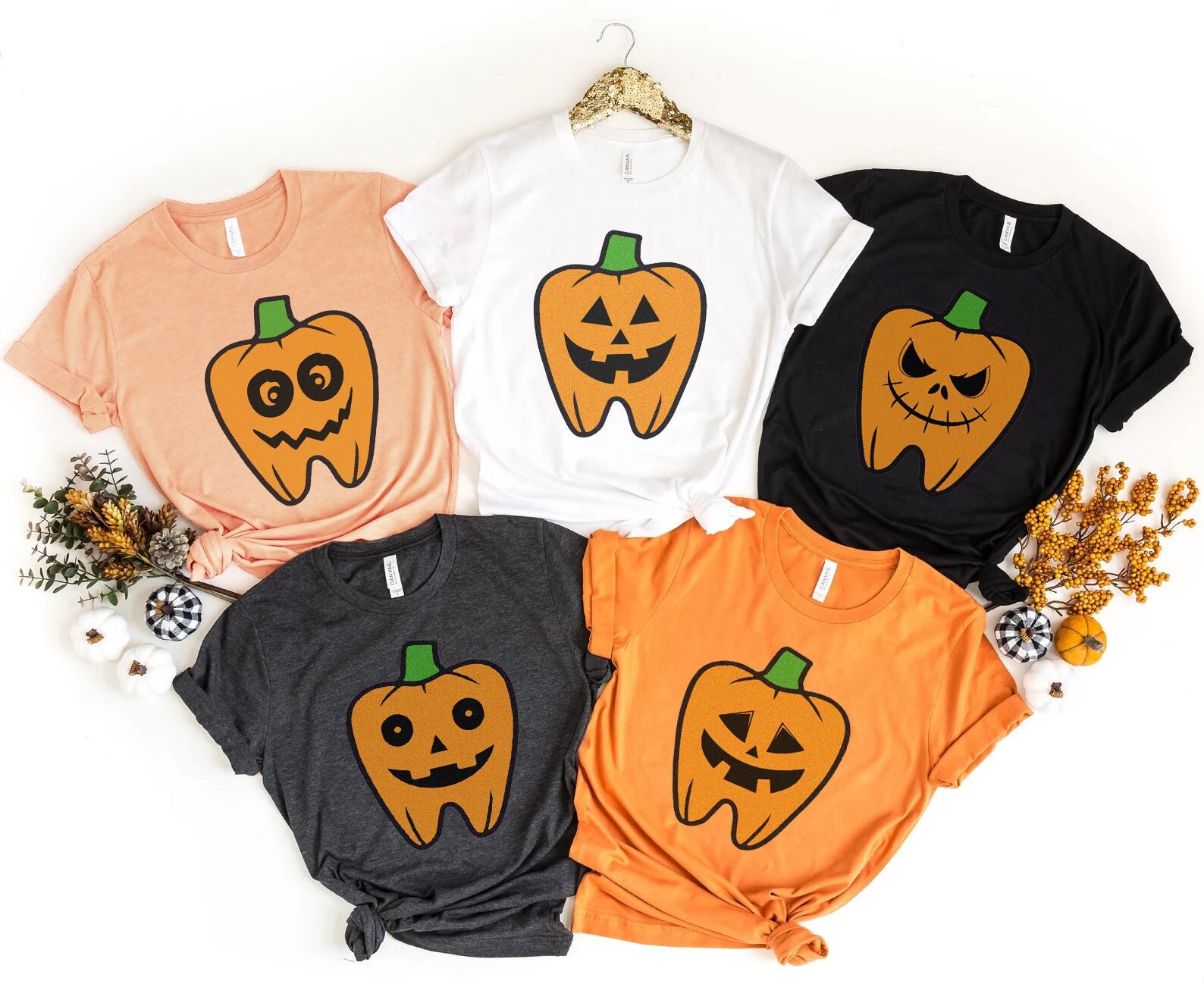 Happy Halloween Dental T-Shirt, Cute Jack-o-lantern Pumpkin Teeth Tooth Shirt Dental Hygienist Tshirt  Dentist Crew Squad Tee Gift