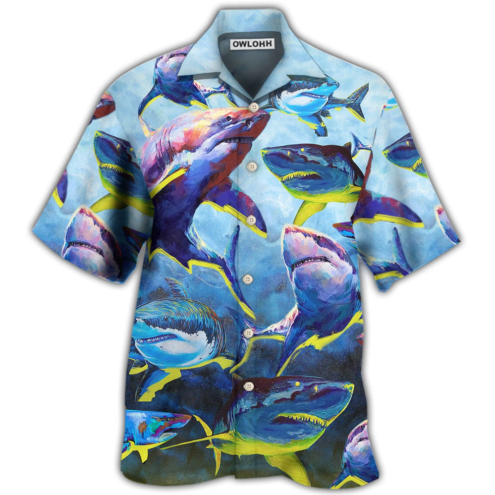 Shark Family Blue And Yellow Light – Hawaiian Shirt  – Owl Ohh