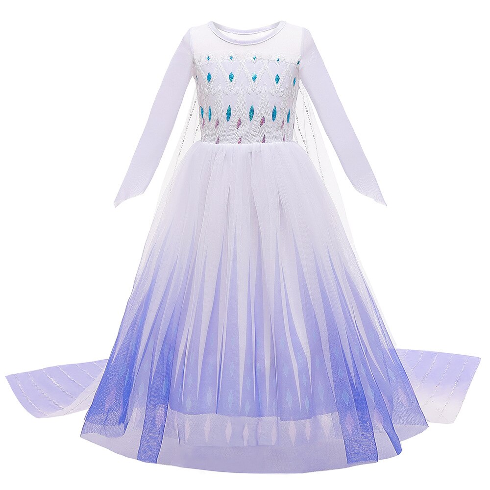 2022 New Frozen 2 Costume for Girls Princess Elsa Dress White Ball Gown Birthday Kids Snow Queen Cosplay Carnival Clothing 3-9Y alx