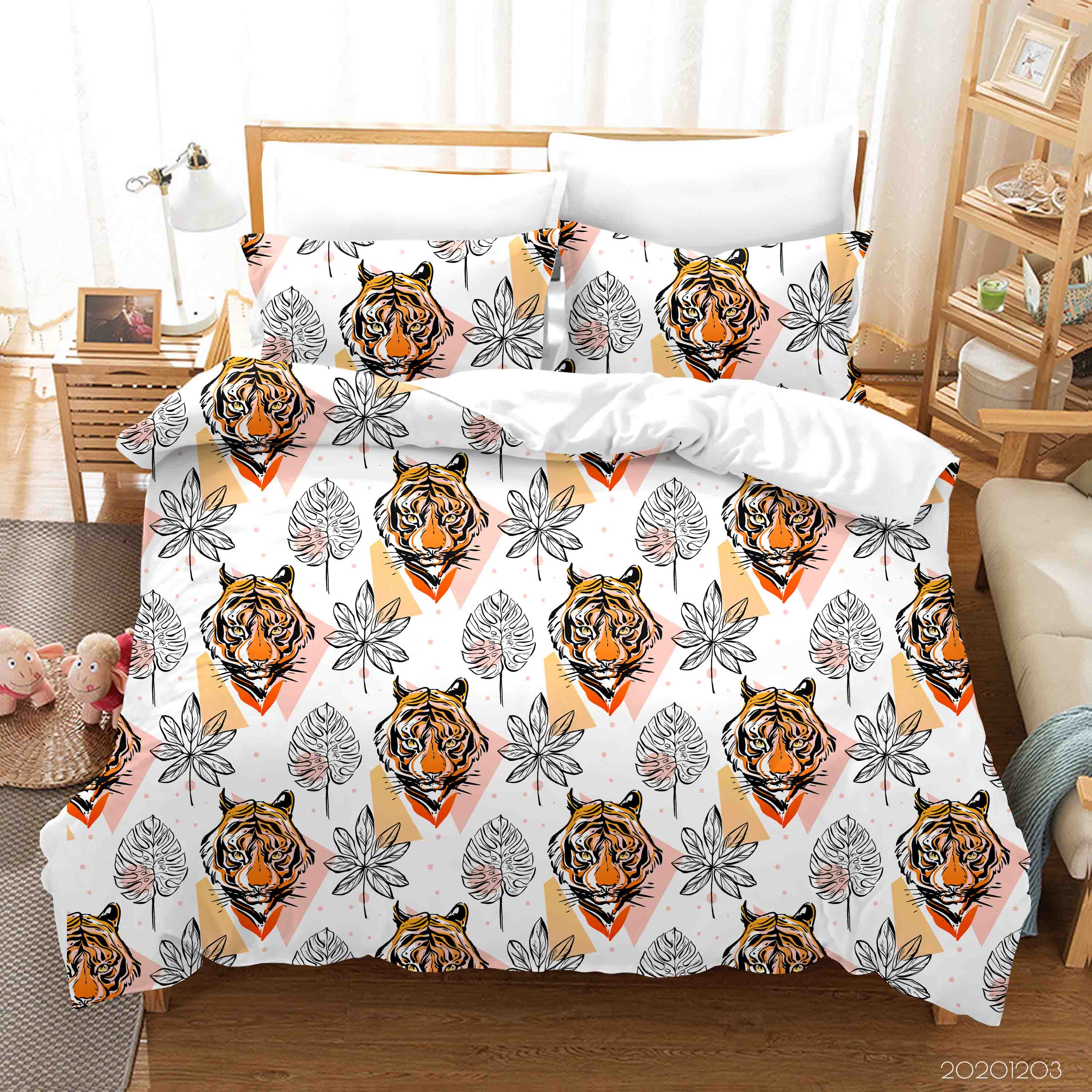 3D Hand Drawn Tiger Animal Leaves Plant Quilt Cover Set Bedding Set Duvet Cover Pillowcases Lxl