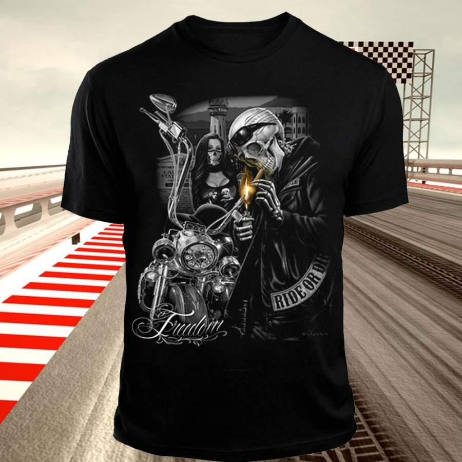 Harajuku Skull Gangster Shirt Motorcycle Shirt Skull Biker Shirt Ride or Die Hip-hop T-Shirt