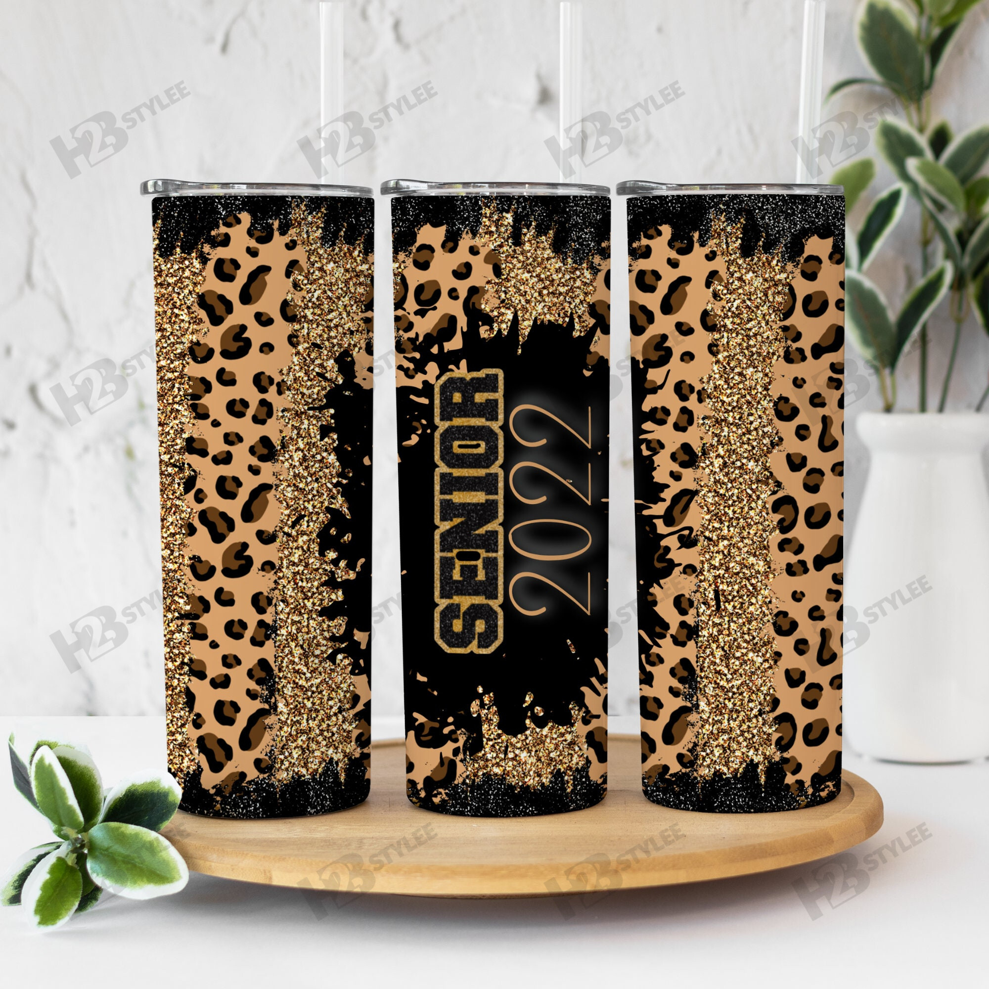 Class Of 2022 Graduate Tumbler Wrap, Glitter Leopard Stainless Steel Skinny Tumbler