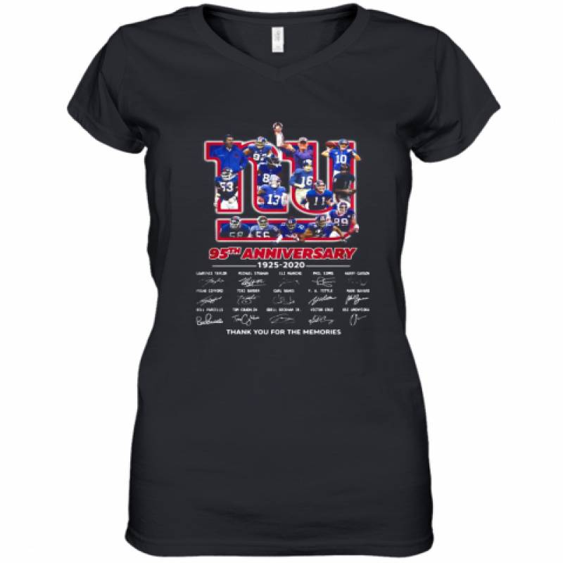 The New York Giants 95Th Anniversary 1925 2020 Thank You For The Memories Signnatures Women's V-Neck T-Shirt