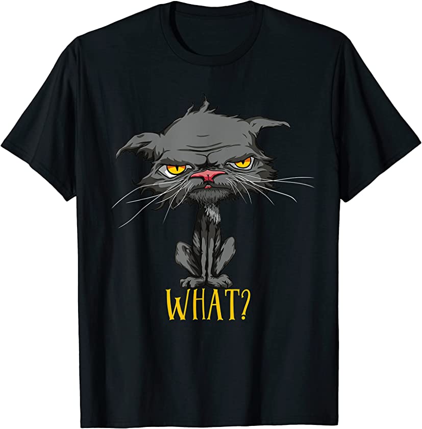 Cat What Funny Bored Cat Yellow Eyes Cat Lovers Kitten T-Shirt