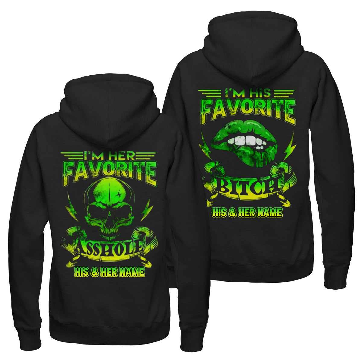 Personalized I Am Her Favorite Asshole I Am His Favorite Bitch Couples Hoodie, Skull Lip Couple Hoodie, Custom Skull Lip Hoodie, Unisex Hoodie