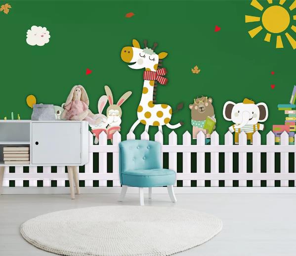 3D Green Cartoon Animal Wall Mural Wallpaper 1026