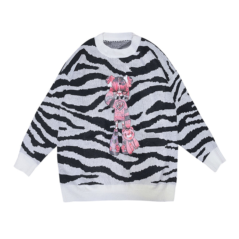 Knitted Sweater Zebra Print Girl Kawaii