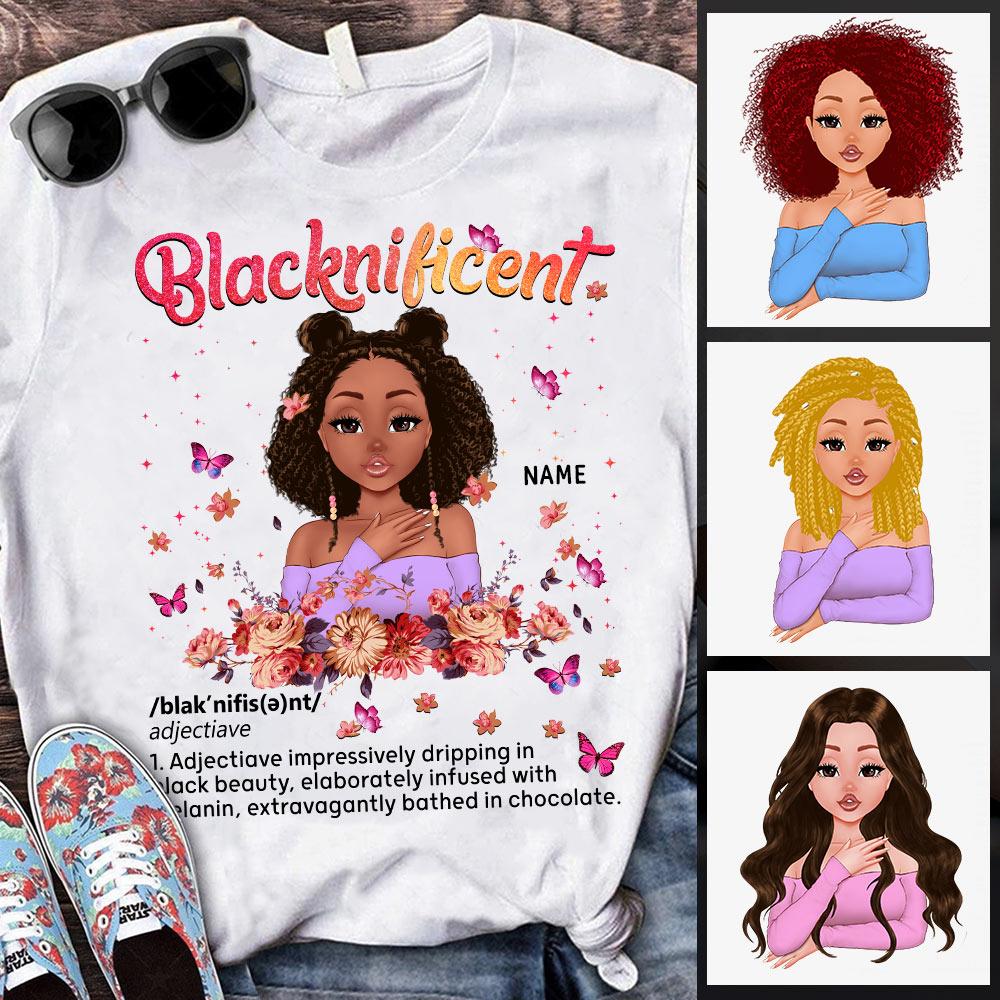 Blacknificent Personalized Shirts For Black Woman Proud Black Queen T-Shirt Gift For Black Women Custom Name And Body Shirt