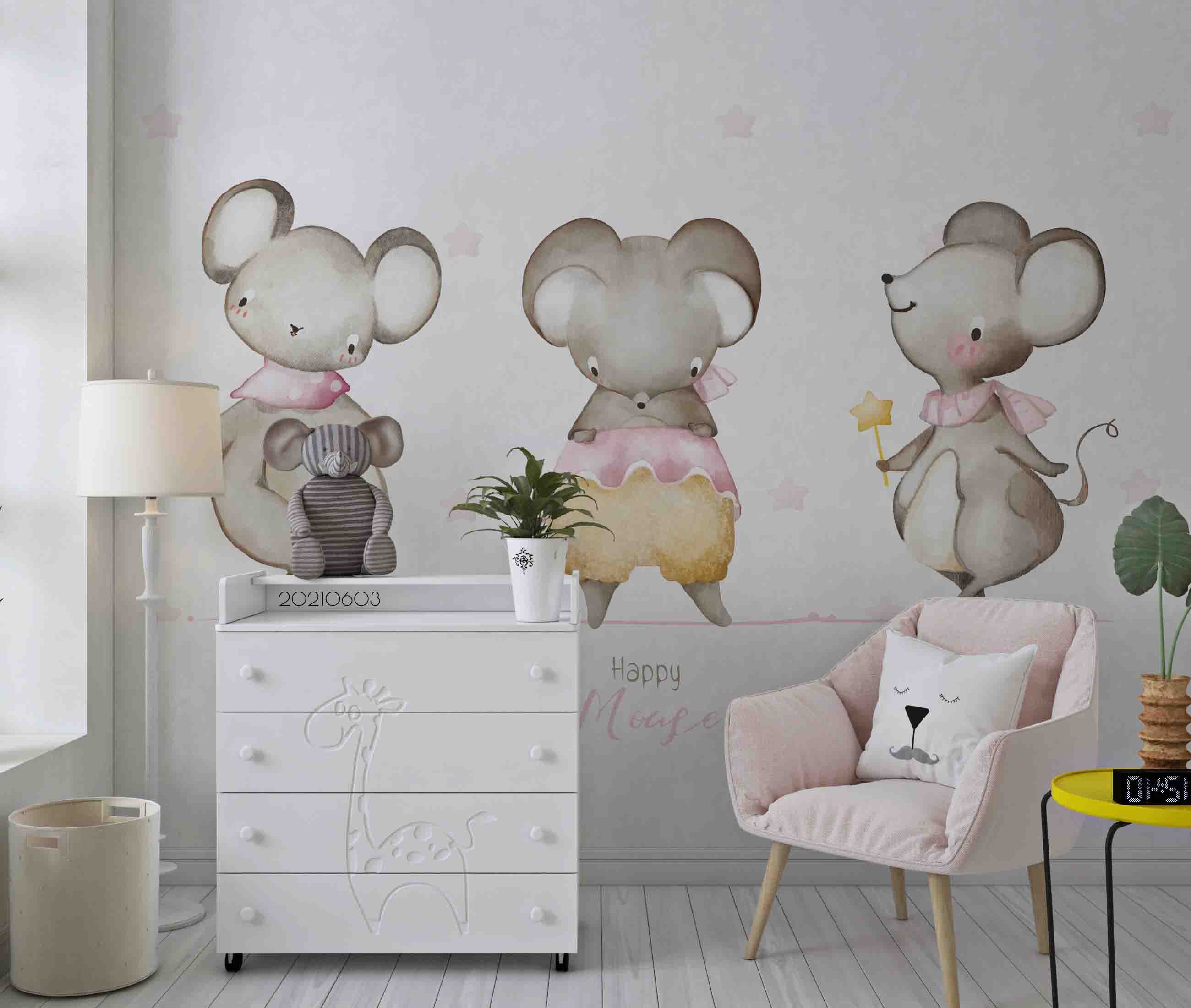 3D  Animal Cartoon Cute Watercolor Wall Mural Wallpaper Sww559