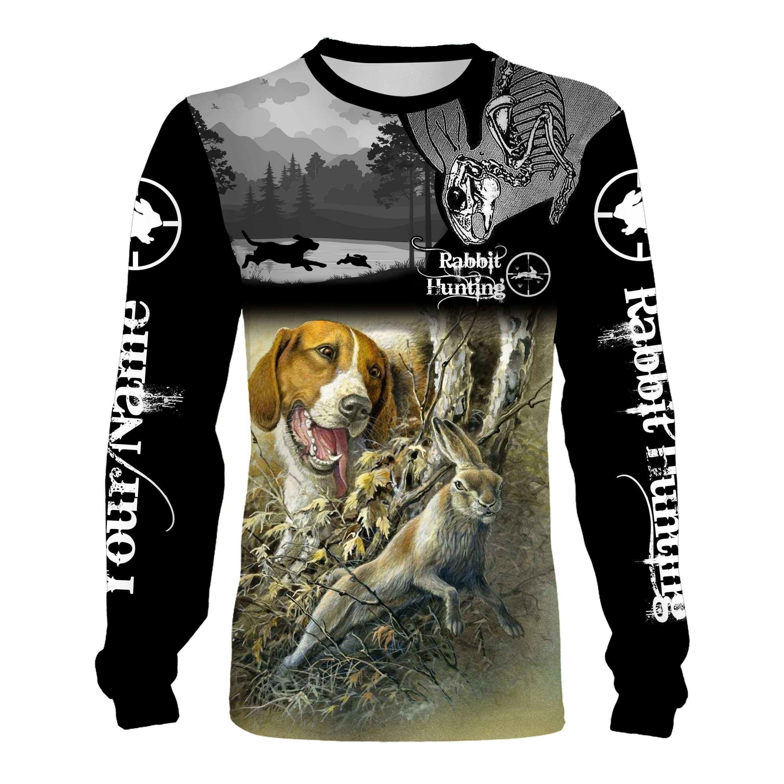 Rabbit Hunting With Beagles Hunting Dog Custom Name All Over Print  Long Sleeves, Hoodie, Zip Up Hoodie Personalized Hunting Gifts – Fsd545