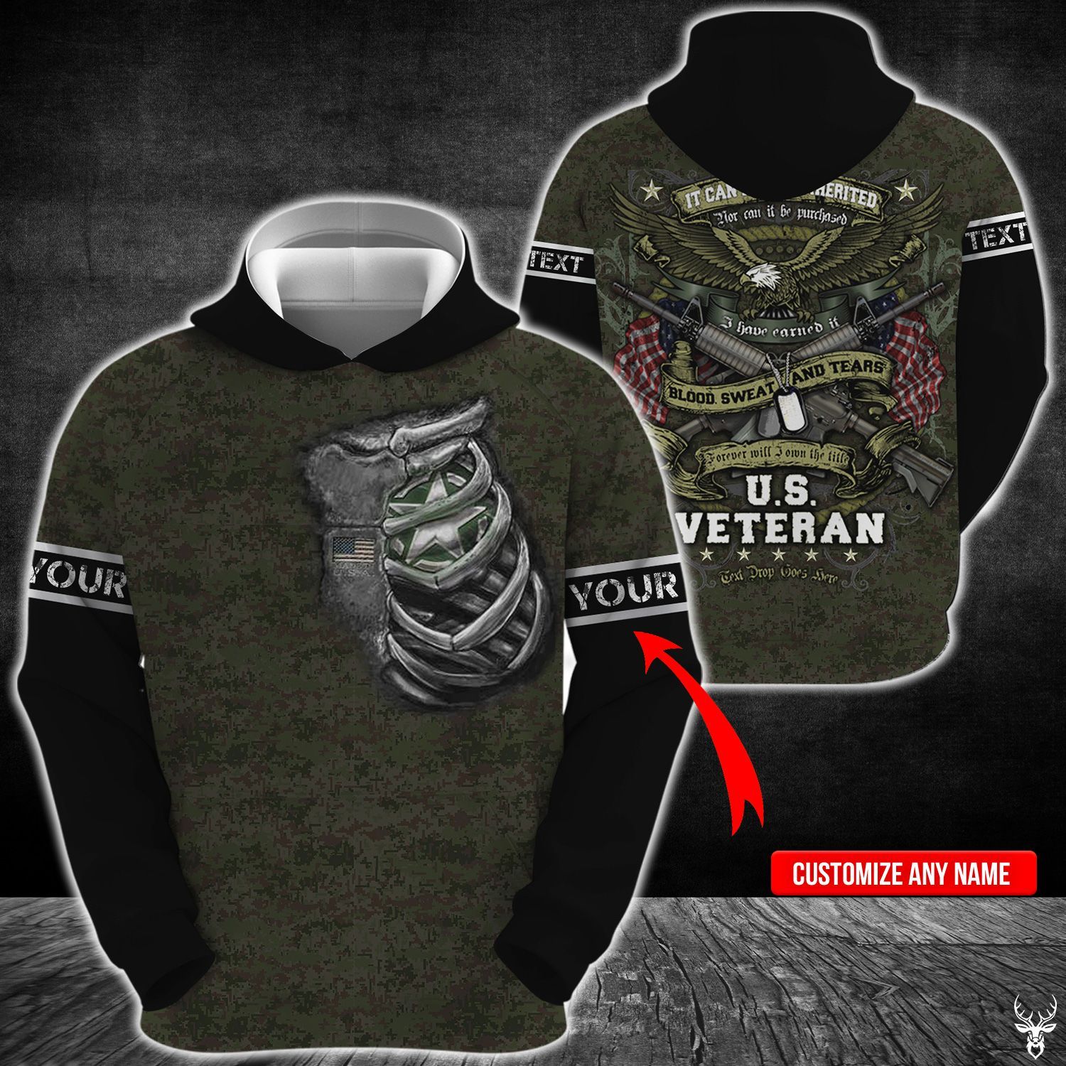 ARMY CUSTOM NAME HOODIE VT ZCB092009J01TX