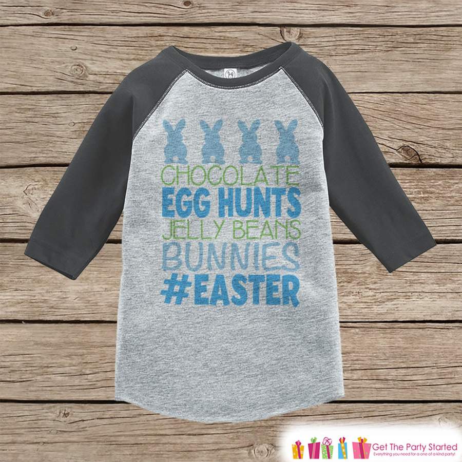 Boy’s Easter Outfit – #Easter Grey Raglan Shirt or Onepiece – Easter Egg Hunt – Easter Bunny – Baby, Toddler, Kids, Youth Novelty Raglan Tee