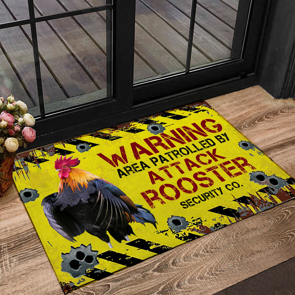 Tmarc Tee Warrning Area Patrolled By Attack Rooster Doormat