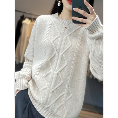 Autumn and winter new cashmere sweater ladies round neck pullover 100% pure wool knit casual top loose solid color sweater women alx