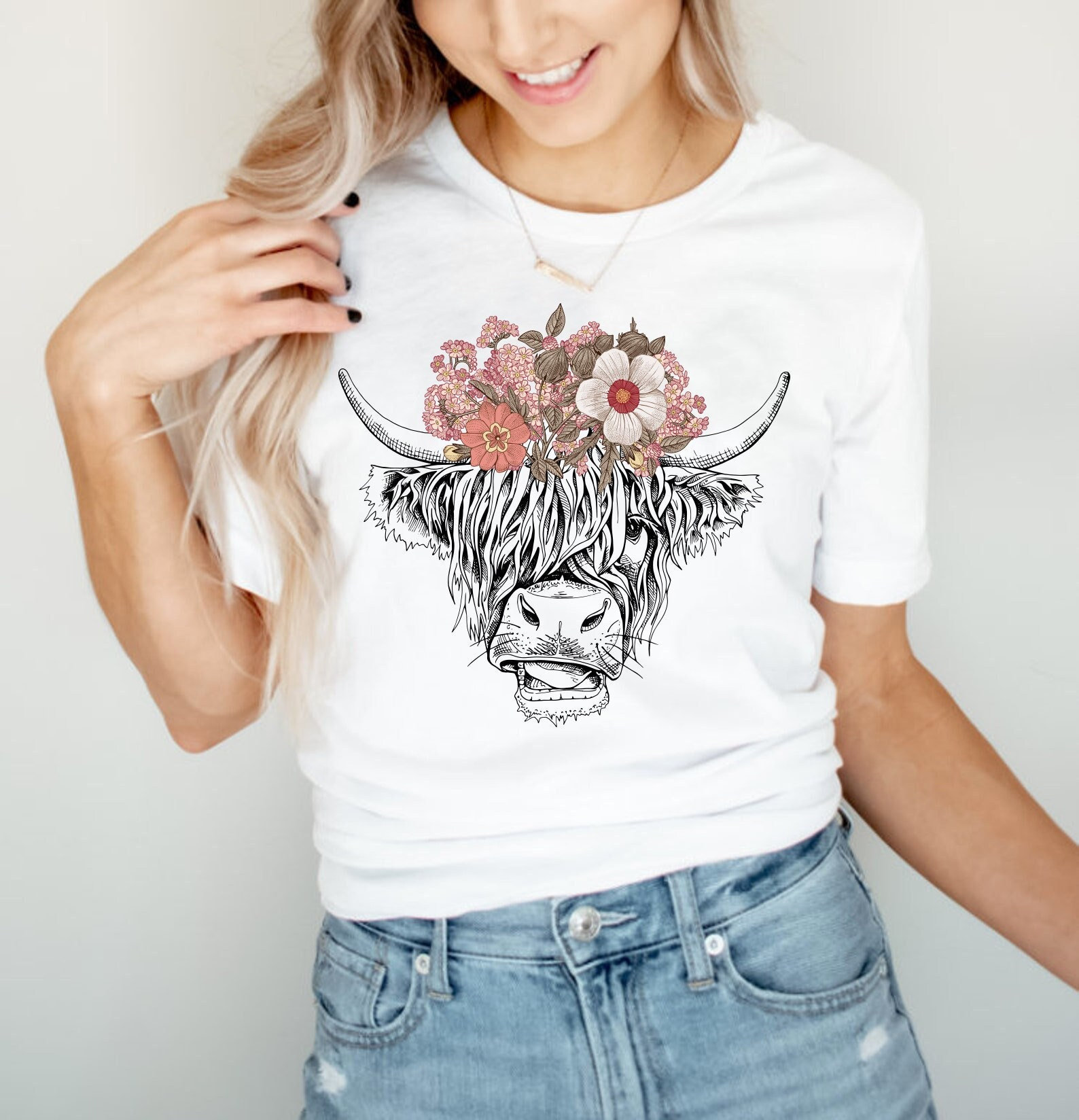 Cute Cow Shirt, Floral Cow Shirt For Mom, Highland Cow Shirt, Cow Gifts For Her, Heifer Shirt, Farm T-shirt, Ranch Tee, Farmer, Cowgirl