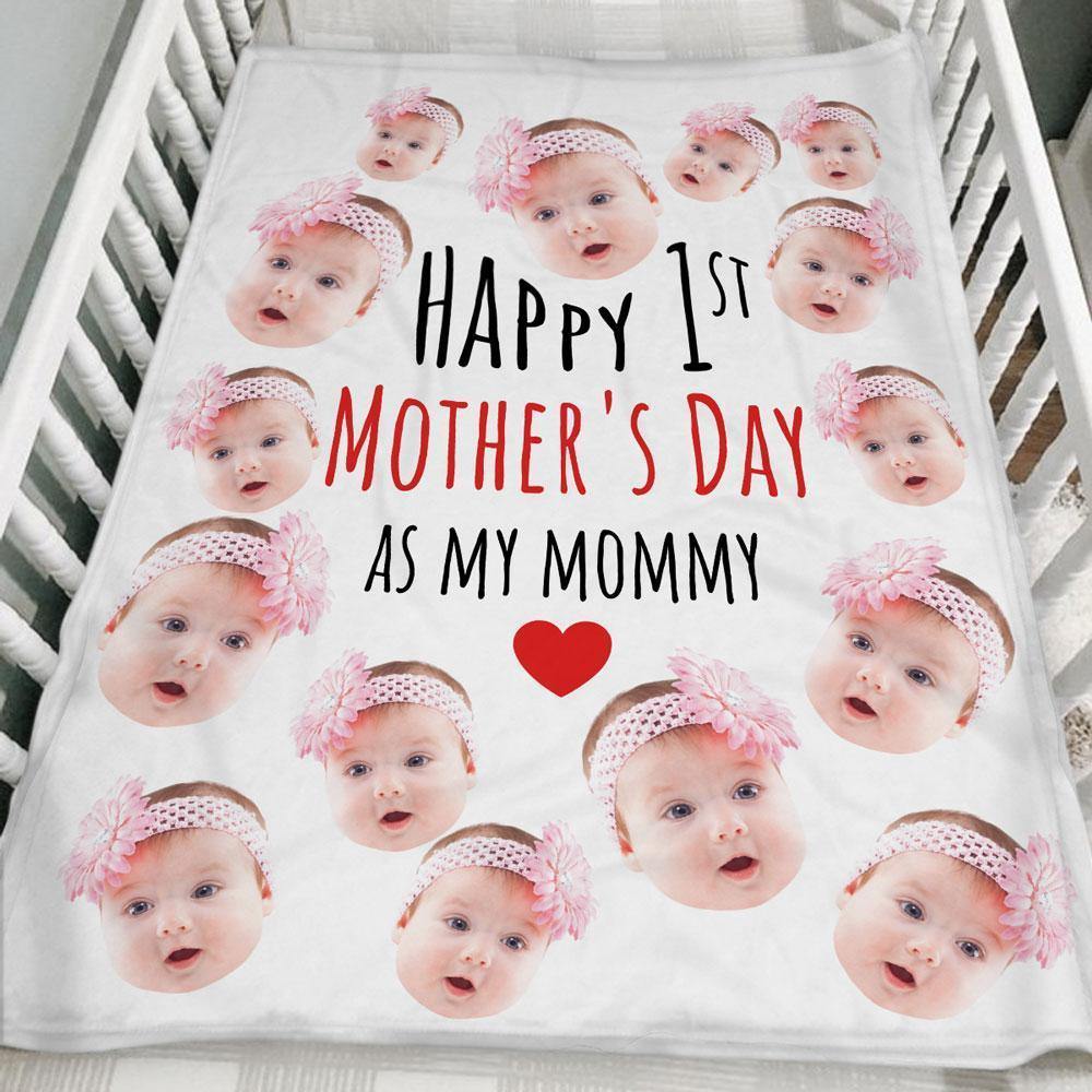 [Personalized Photo] Happy 1St Mother’S Day Baby Face  – Gift For Mom, Baby Kids Home Decor Gift For Family – Sherpa Blanket Fleece Blanket