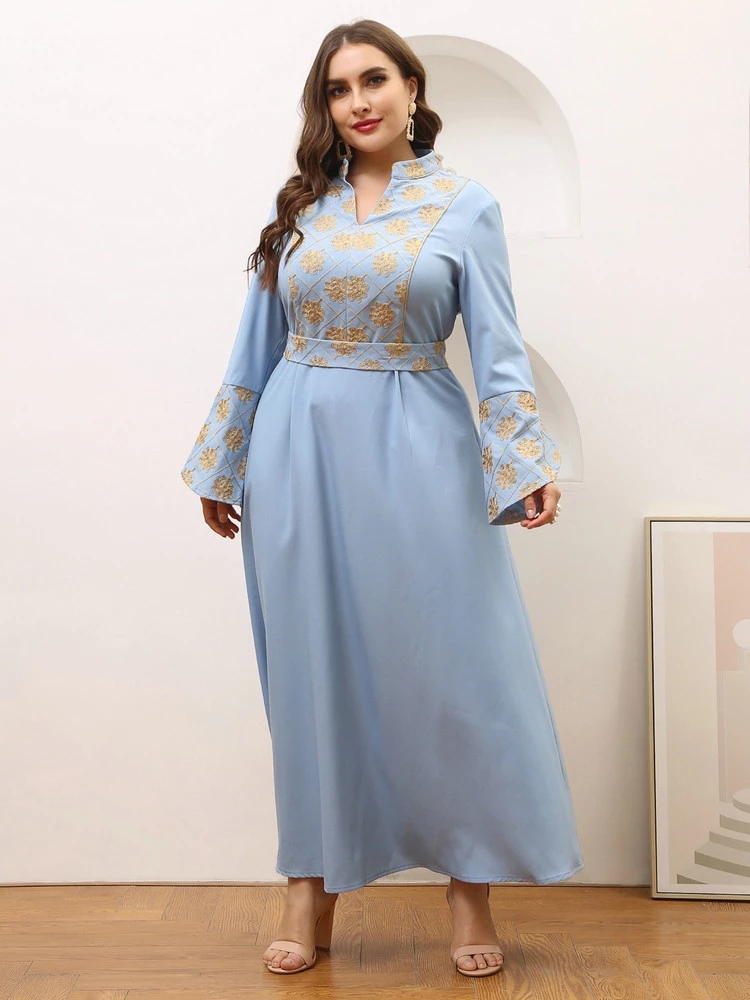 TOLEEN Women Plus Size Large Elegant Maxi Dresses 2022 Winter Blue Long Sleeve Oversized Party Evening Muslim Festival Clothing alx