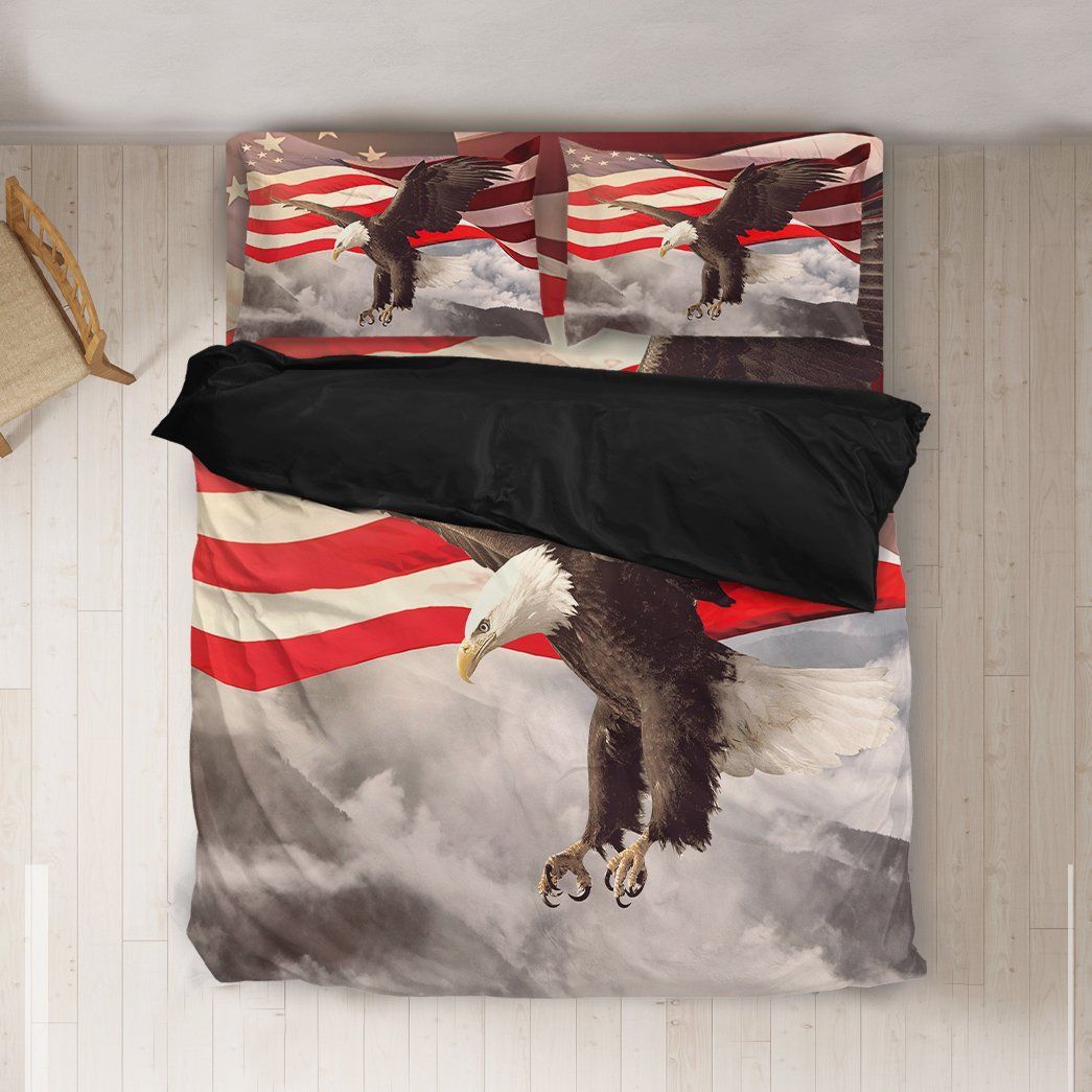 Casespring 3D Bald Eagle American Flag Custom Bedding Set