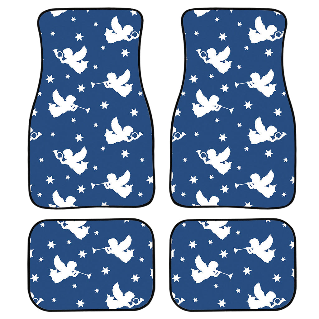 Blue And White Angel Pattern Print Front And Back Car Floor Mats, Front Car Mat