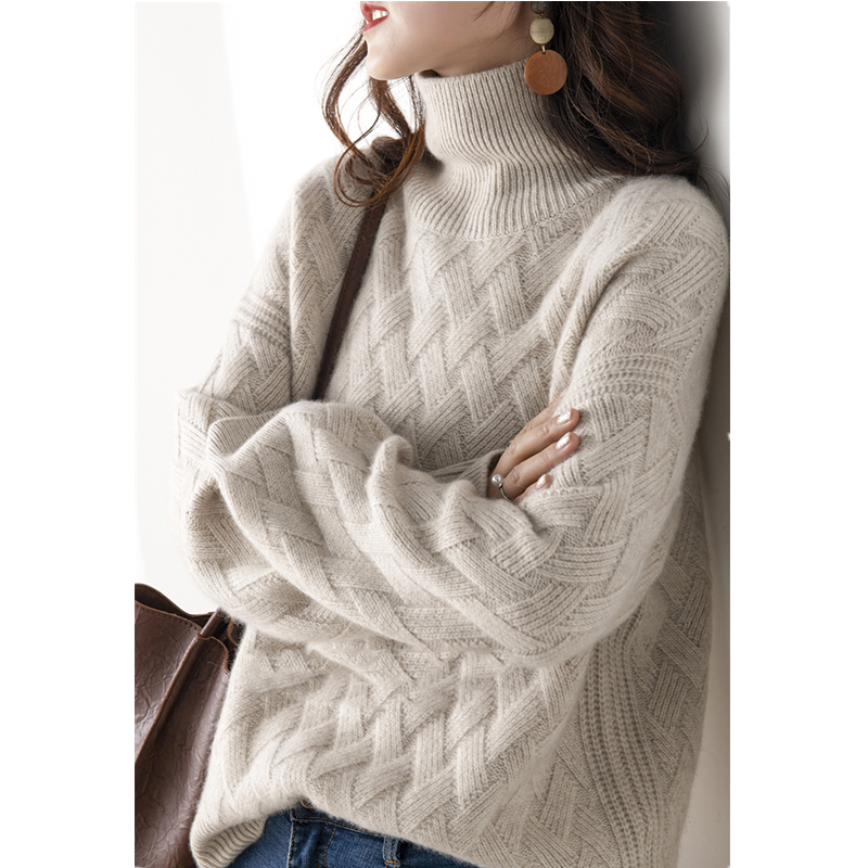 Autumn and winter turtleneck cashmere sweater woman 2021 new style languid breeze loose thick pullover underlay wool sweater alx